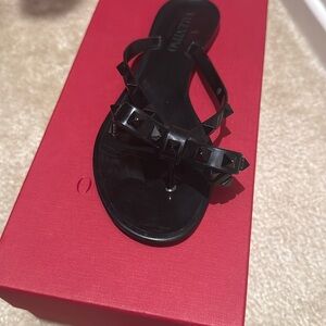 Valentino Black Sandals with Bow Embellishment